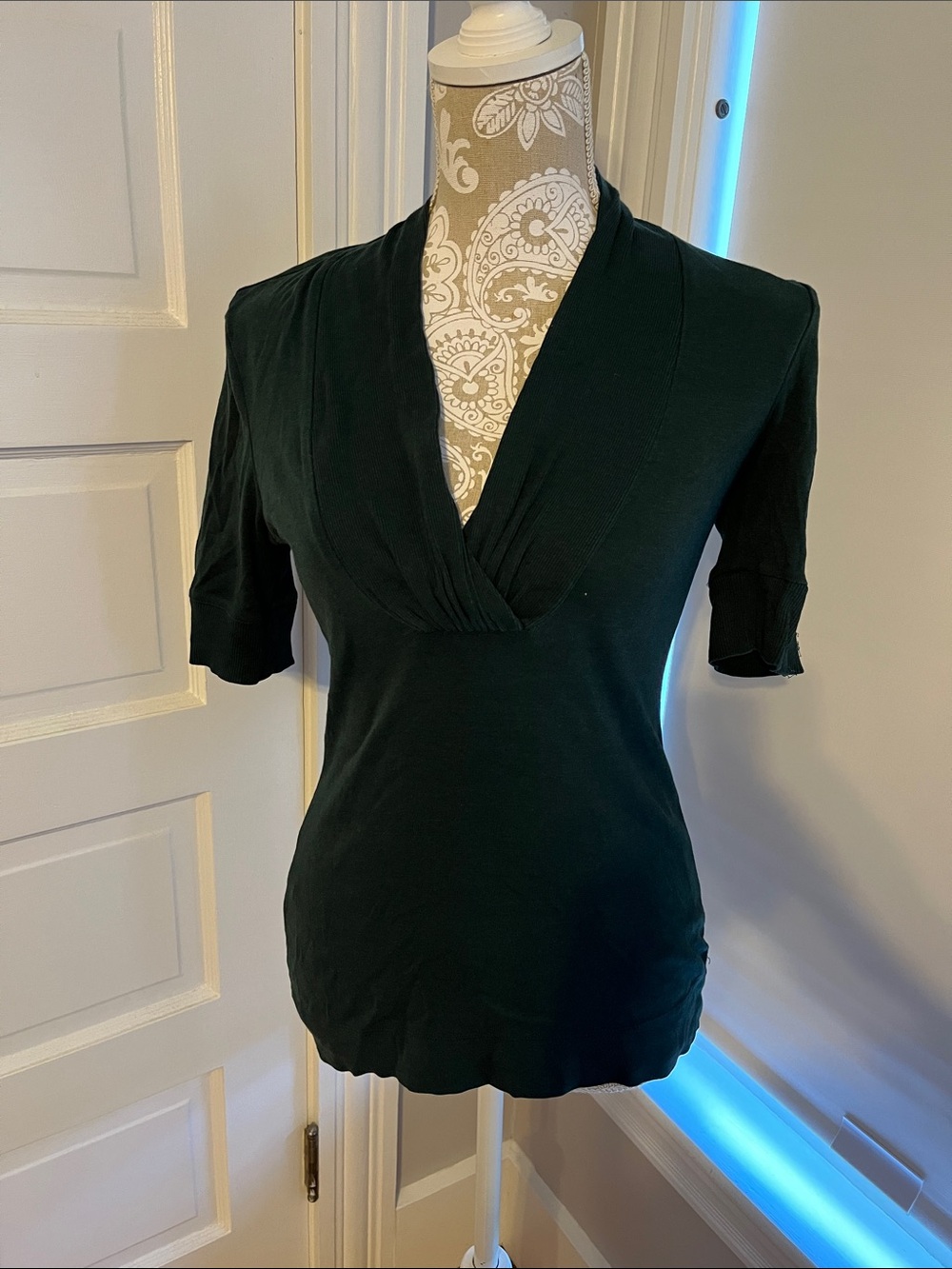 Express Deep V Pullover Top in Dark Green